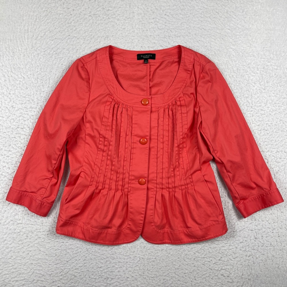 Talbot Jacket Womens 14 Coral Pink 3/4 Sleeve Pintuck Pleated Cotton Stretch